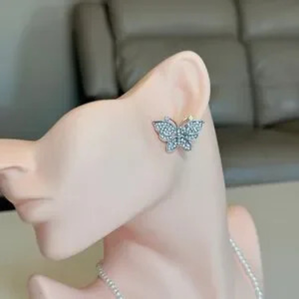 Silver Crystal Butterfly Stud Earrings